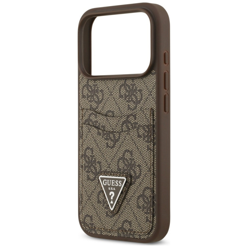 Guess 4G Double Card Triangle dėklas, skirtas Apple iPhone 18 Pro / 17 Pro, rudas