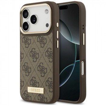 Guess Guess 4G Logo Plate MagSafe dėklas, skirtas Apple iPhone 18 Pro Max / 17 Pro Max, rudas