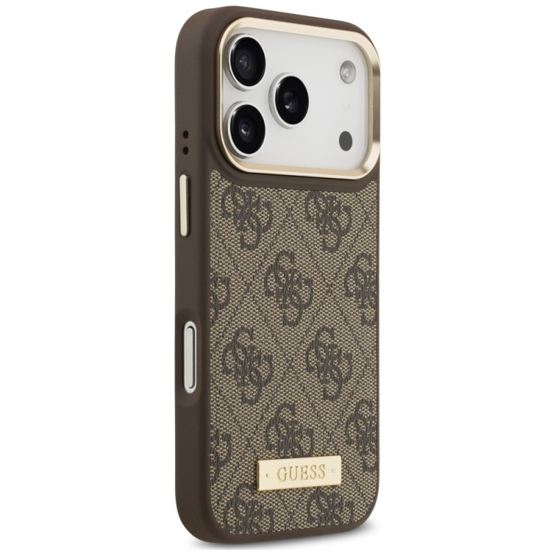 Guess Guess 4G Logo Plate MagSafe dėklas, skirtas Apple iPhone 18 Pro Max / 17 Pro Max, rudas