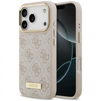 Guess 4G Logo Plate MagSafe dėklas, skirtas Apple iPhone 18 Pro / 17 Pro, rausvas