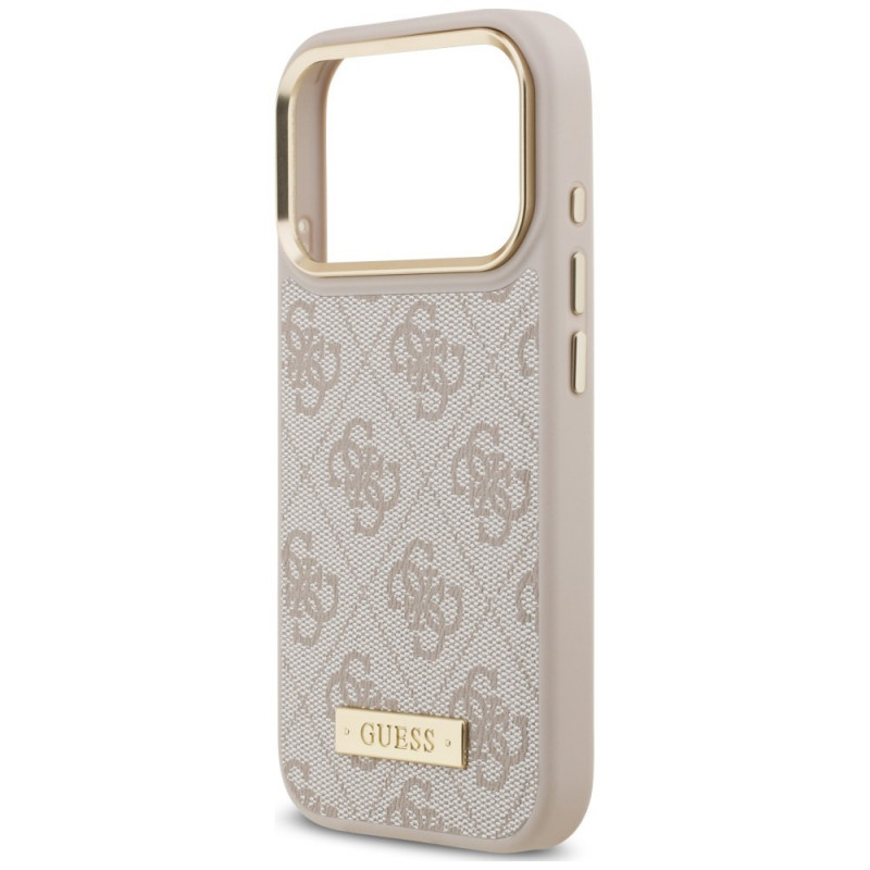 Guess 4G Logo Plate MagSafe dėklas, skirtas Apple iPhone 18 Pro / 17 Pro, rausvas