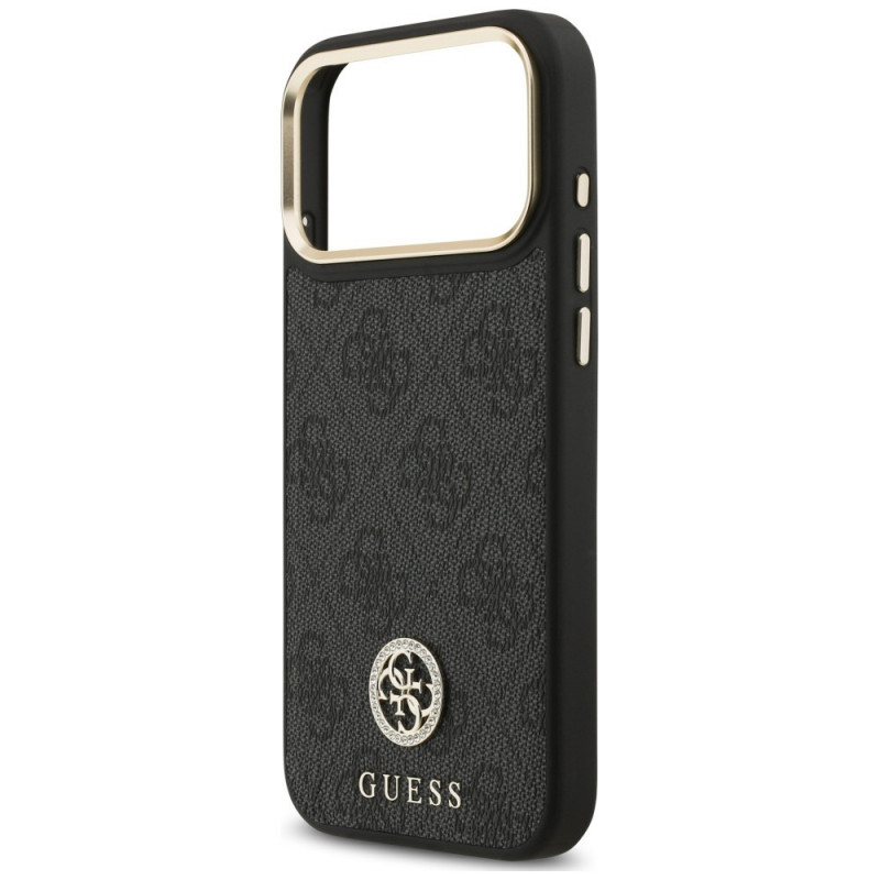 Guess 4G Strass Logo MagSafe dėklas Apple iPhone 18 Pro Max / 17 Pro Max, juodas