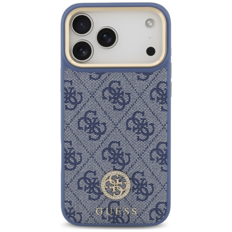 Guess Guess 4G Strass Logo MagSafe dėklas, skirtas Apple iPhone 18 Pro Max / 17 Pro Max, mėlynas
