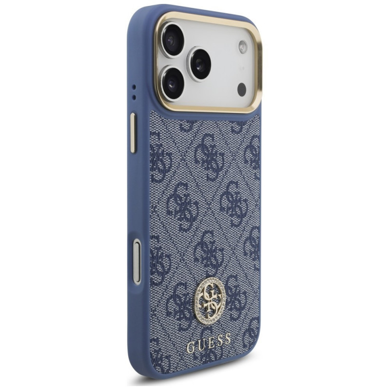 Guess Guess 4G Strass Logo MagSafe dėklas, skirtas Apple iPhone 18 Pro Max / 17 Pro Max, mėlynas