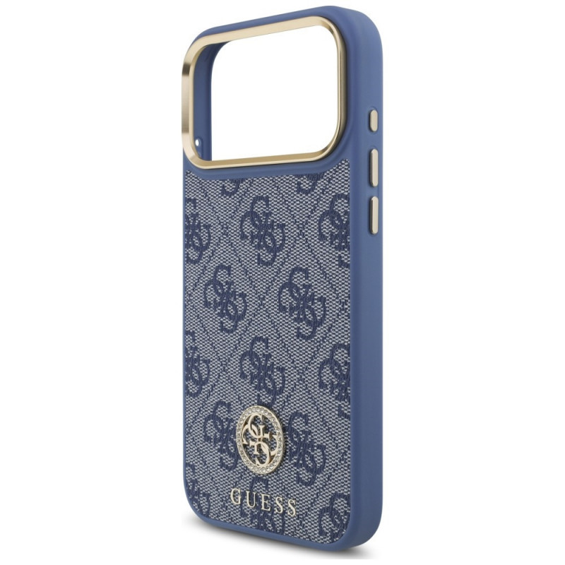 Guess Guess 4G Strass Logo MagSafe dėklas, skirtas Apple iPhone 18 Pro Max / 17 Pro Max, mėlynas