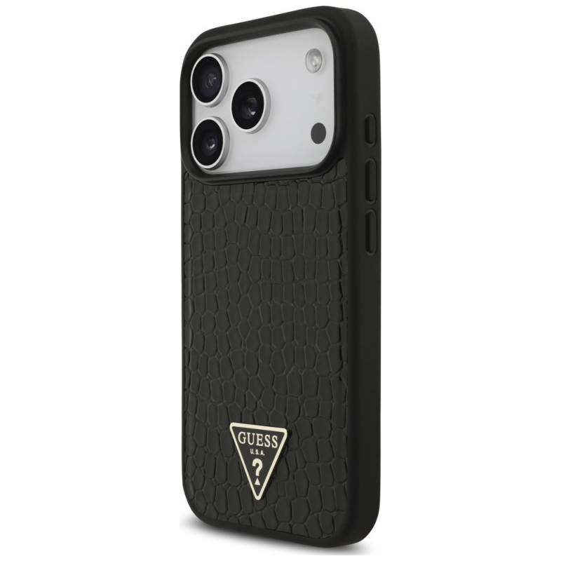 Guess Croco Triangle Logo MagSafe dėklas, skirtas Apple iPhone 18 Pro / 17 Pro, juodas