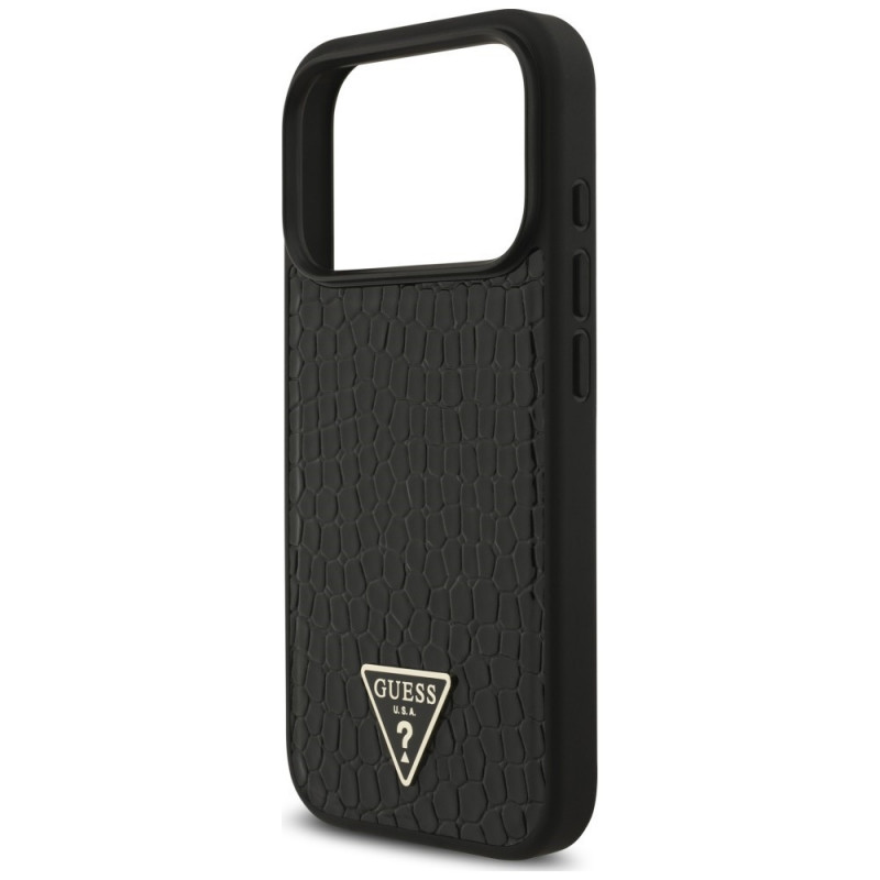 Guess Croco Triangle Logo MagSafe dėklas, skirtas Apple iPhone 18 Pro / 17 Pro, juodas