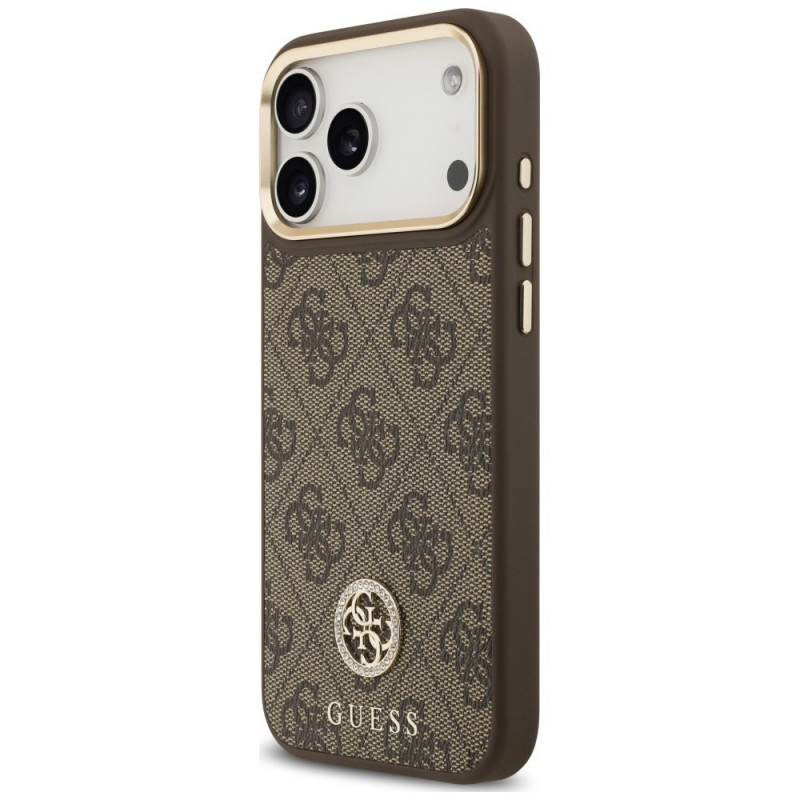Guess Guess 4G Strass Logo MagSafe dėklas, skirtas Apple iPhone 18 Pro Max / 17 Pro Max, rudas