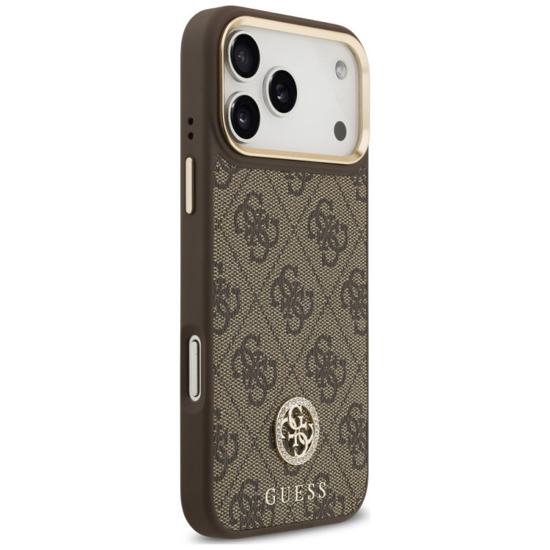 Guess Guess 4G Strass Logo MagSafe dėklas, skirtas Apple iPhone 18 Pro Max / 17 Pro Max, rudas