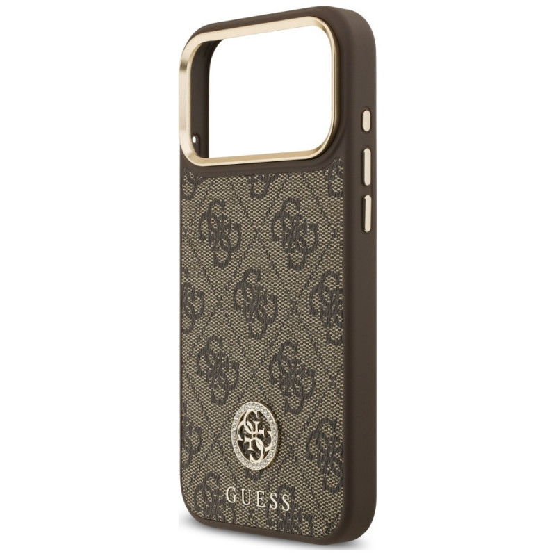 Guess Guess 4G Strass Logo MagSafe dėklas, skirtas Apple iPhone 18 Pro Max / 17 Pro Max, rudas