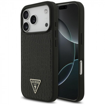 Guess dėklas su MagSafe Guess Croco Triangle Logo skirtas Apple iPhone 18 Pro Max / 17 Pro Max, juodas