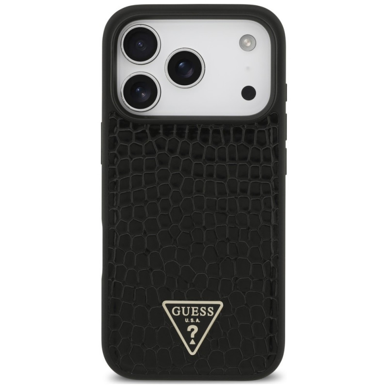 Guess dėklas su MagSafe Guess Croco Triangle Logo skirtas Apple iPhone 18 Pro Max / 17 Pro Max, juodas