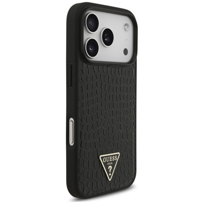 Guess dėklas su MagSafe Guess Croco Triangle Logo skirtas Apple iPhone 18 Pro Max / 17 Pro Max, juodas