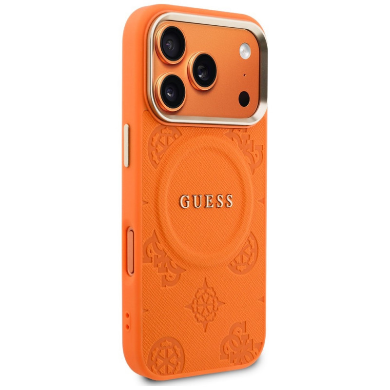 Guess Peony Hot Stamp MagSafe dėklas, skirtas Apple iPhone 18 Pro Max / 17 Pro Max, oranžinis