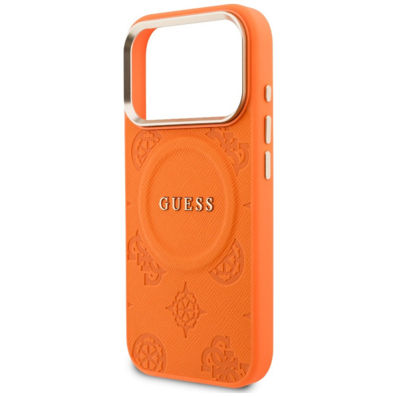 Guess Peony Hot Stamp MagSafe dėklas, skirtas Apple iPhone 18 Pro Max / 17 Pro Max, oranžinis