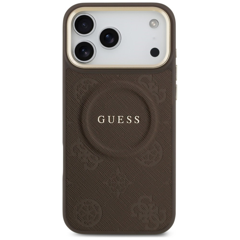 Guess Peony Hot Stamp MagSafe dėklas, skirtas Apple iPhone 18 Pro Max / 17 Pro Max, rudas