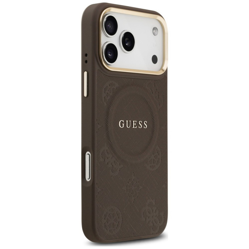 Guess Peony Hot Stamp MagSafe dėklas, skirtas Apple iPhone 18 Pro Max / 17 Pro Max, rudas
