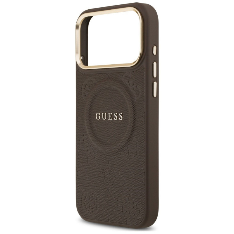 Guess Peony Hot Stamp MagSafe dėklas, skirtas Apple iPhone 18 Pro Max / 17 Pro Max, rudas