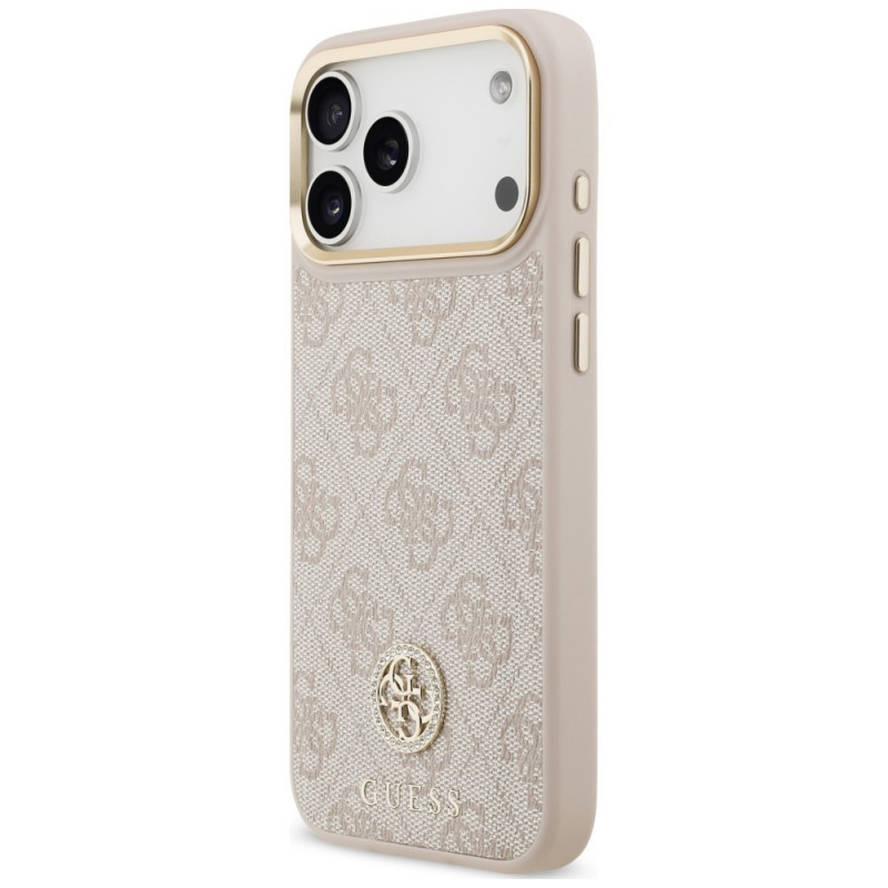 Guess 4G Strass Logo MagSafe dėklas, skirtas Apple iPhone 18 Pro Max / 17 Pro Max, rožinis