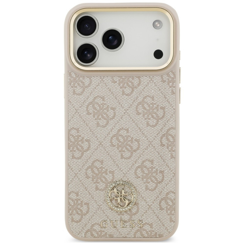 Guess 4G Strass Logo MagSafe dėklas, skirtas Apple iPhone 18 Pro Max / 17 Pro Max, rožinis
