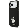 Karl Lagerfeld Silicone Choupette Metal Pin silikoninis dėklas su metaline sagelei skirta Apple iPhone 18 Pro Max / 17 Pro Max, juodas