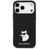 Karl Lagerfeld Silicone Choupette Metal Pin silikoninis dėklas su metaline sagelei skirta Apple iPhone 18 Pro Max / 17 Pro Max, juodas