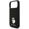 Karl Lagerfeld Silicone Choupette Metal Pin silikoninis dėklas su metaline sagelei skirta Apple iPhone 18 Pro Max / 17 Pro Max, juodas