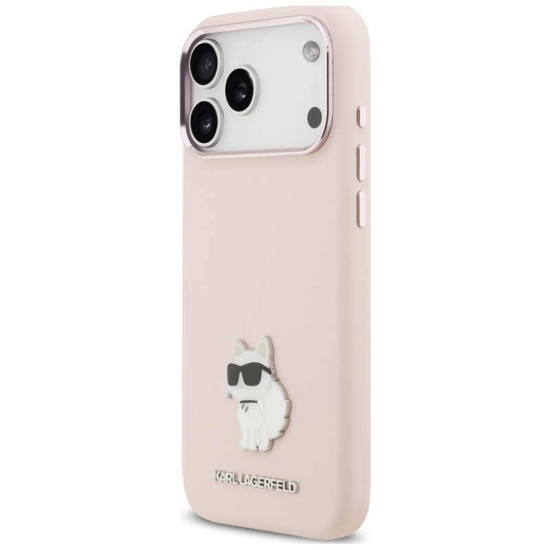 Karl Lagerfeld silikoninis Choupette metalinio smeigtuko dėklas, skirtas Apple iPhone 18 Pro Max / 17 Pro Max, rožinis