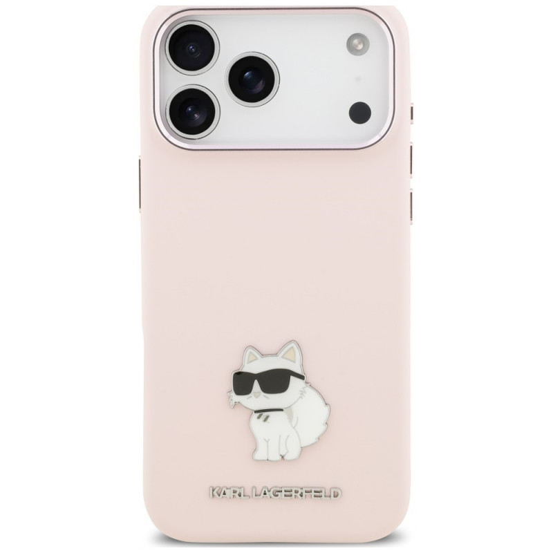 Karl Lagerfeld silikoninis Choupette metalinio smeigtuko dėklas, skirtas Apple iPhone 18 Pro Max / 17 Pro Max, rožinis