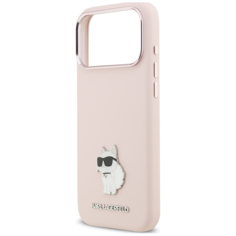 Karl Lagerfeld silikoninis Choupette metalinio smeigtuko dėklas, skirtas Apple iPhone 18 Pro Max / 17 Pro Max, rožinis