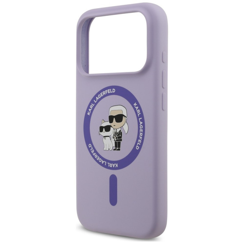 Karl Lagerfeld silikoninis Karl&Choupette Ring MagSafe dėklas, skirtas Apple iPhone 18 Pro / 17 Pro, purpurinis