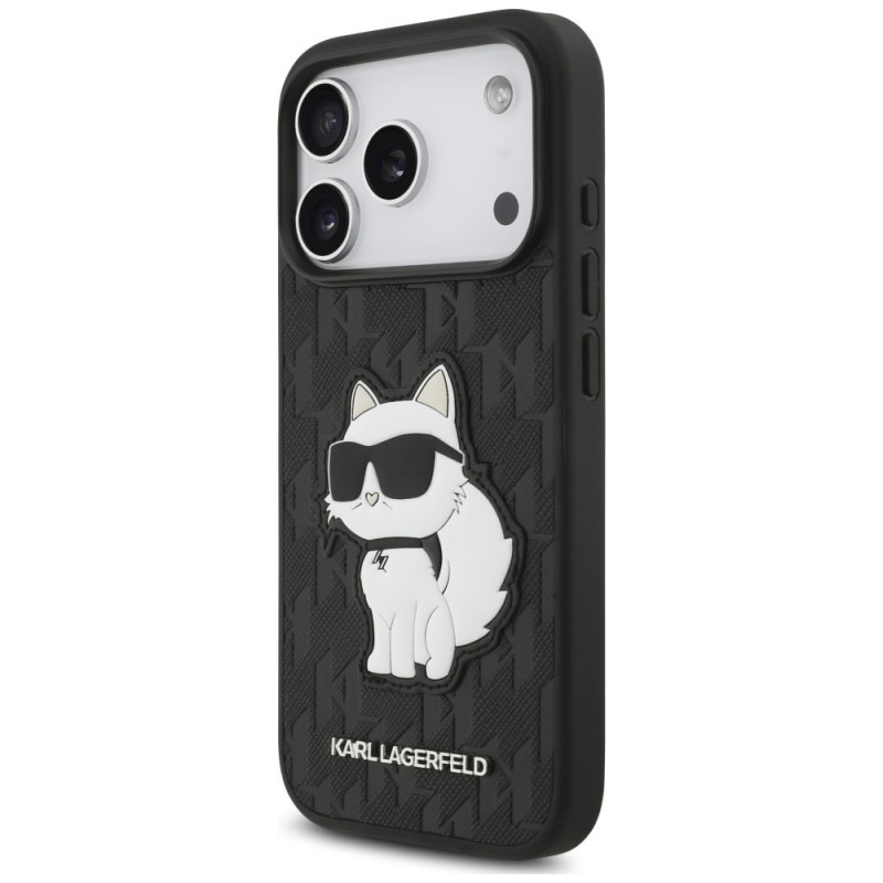 Karl Lagerfeld Saffiano Mono Patch Choupette dėklas, skirtas Apple iPhone 18 Pro / 17 Pro, juodas