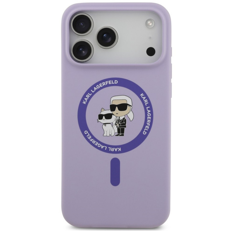 Karl Lagerfeld silikoninis Karl&Choupette žiedo MagSafe dėklas, skirtas Apple iPhone 18 Pro Max / iPhone 17 Pro Max, purpurinis