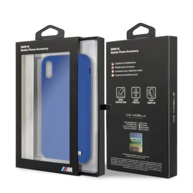BMW BMHCPXMSILNA Silicone M Collection kietasis dėklas, skirtas Apple iPhone X / XS, tamsiai mėlynas