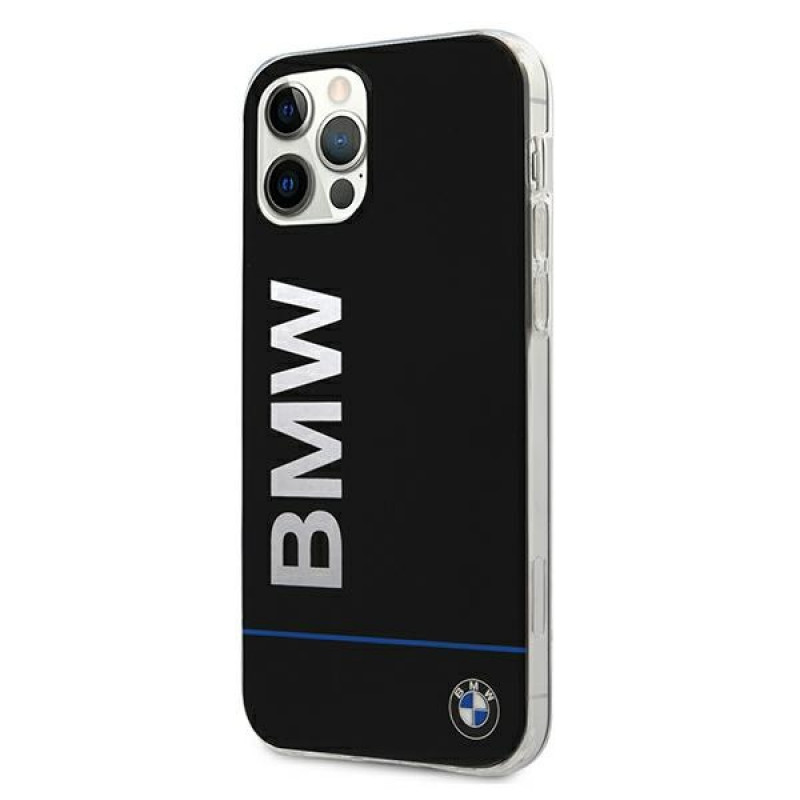 BMW BMHCP12MPCUBBK Signature Printed Logo kietasis dėklas, skirtas Apple iPhone 12 / 12 Pro, juodas