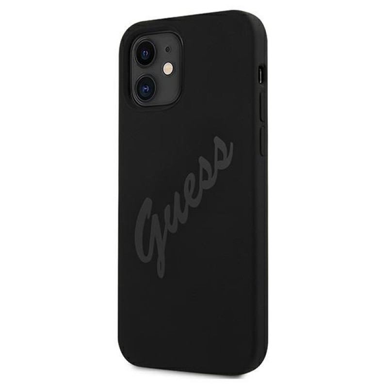 Guess GUHCP12SLSVSBK Script Vintage kietasis dėklas, skirtas Apple iPhone 12 mini 5.4 inch, juodas/juodas