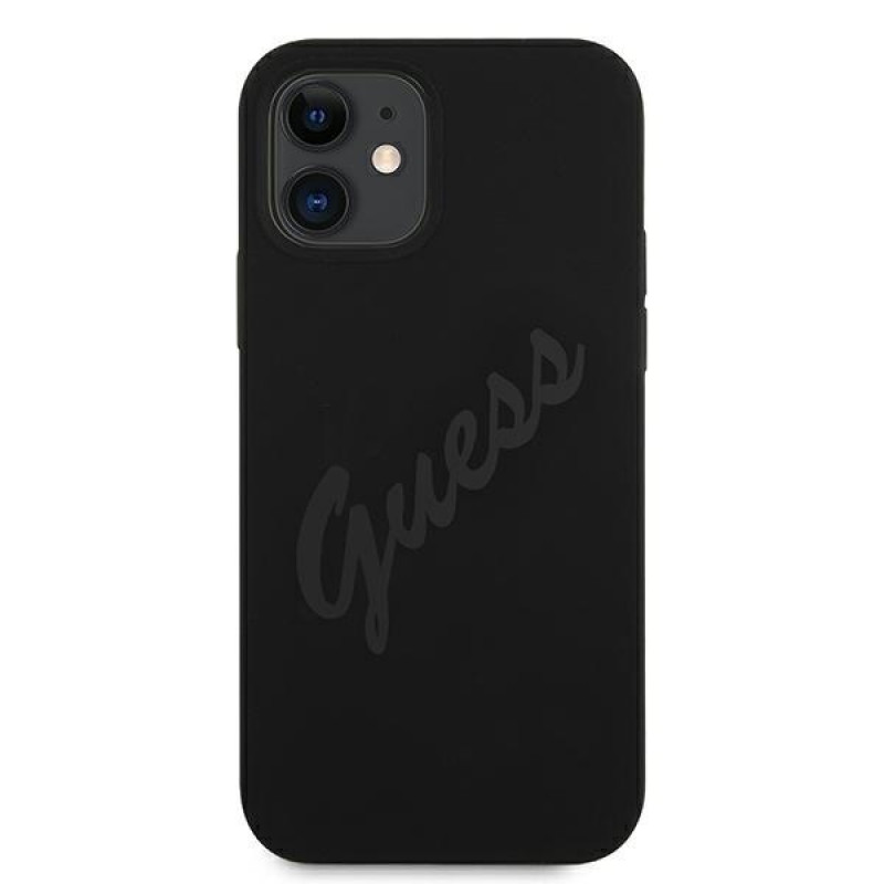 Guess GUHCP12SLSVSBK Script Vintage kietasis dėklas, skirtas Apple iPhone 12 mini 5.4 inch, juodas/juodas