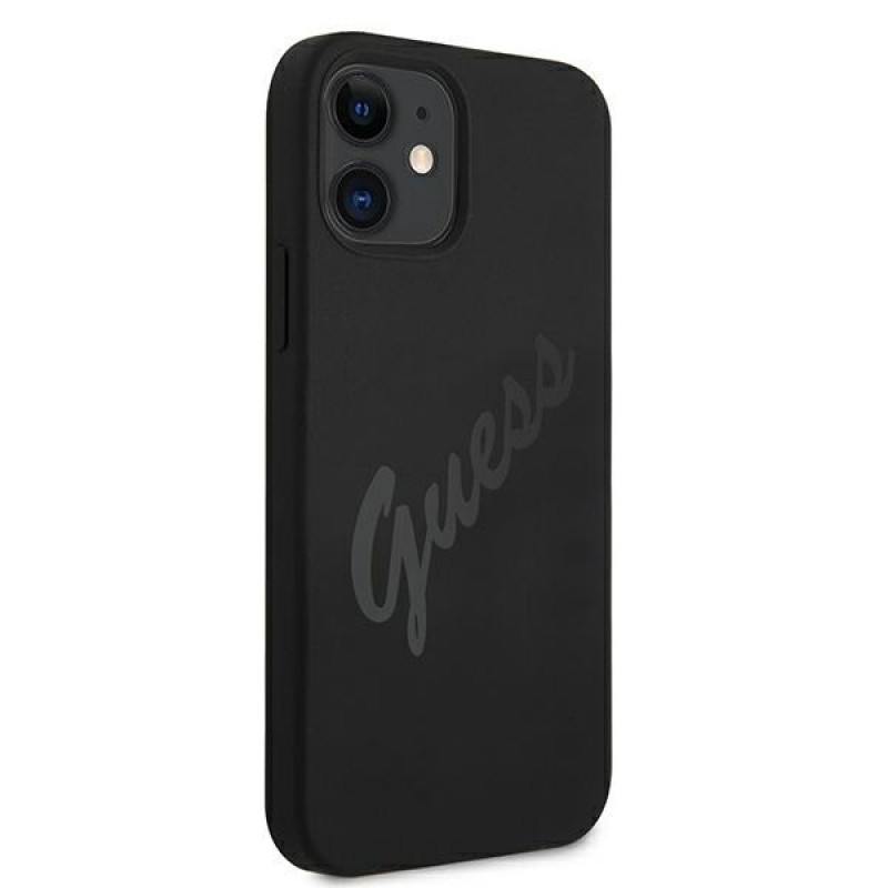 Guess GUHCP12SLSVSBK Script Vintage kietasis dėklas, skirtas Apple iPhone 12 mini 5.4 inch, juodas/juodas