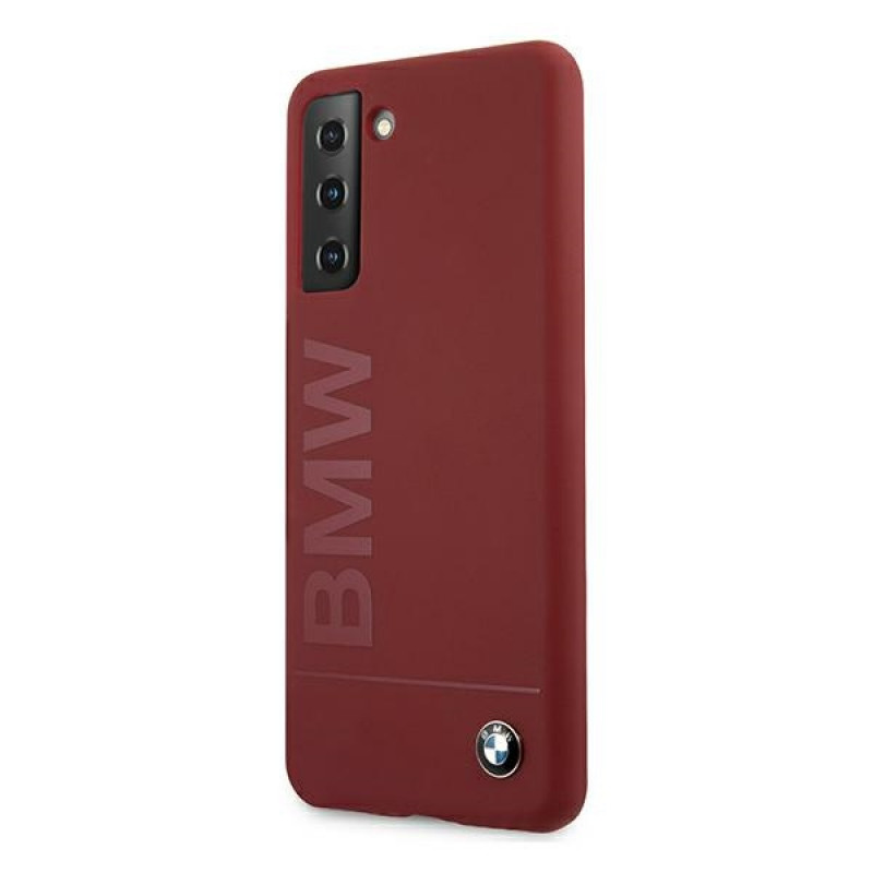 BMW BMHCS21MSLBLRE silikoninis Signature Logo dėklas su kietu korpusu, skirtas Samsung Galaxy S21+, raudonas