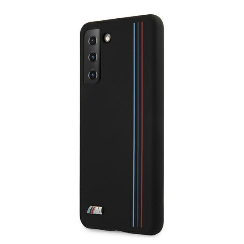 BMW BMHCS21MSIVTBK Silicone Stripes M Collection dėklas, skirtas Samsung Galaxy S21+, juodas