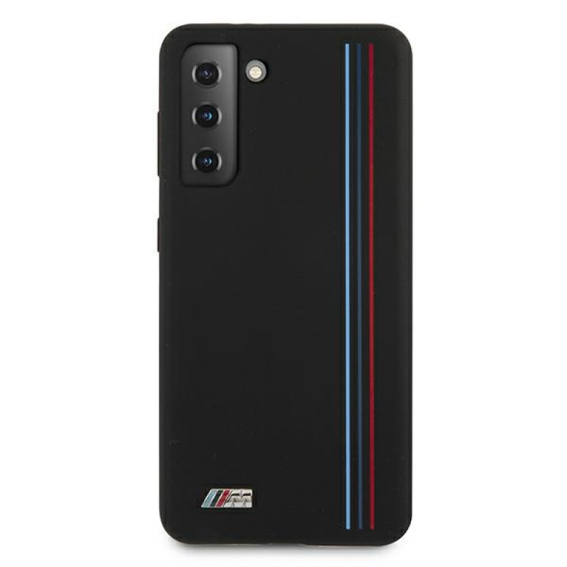 BMW BMHCS21MSIVTBK Silicone Stripes M Collection dėklas, skirtas Samsung Galaxy S21+, juodas