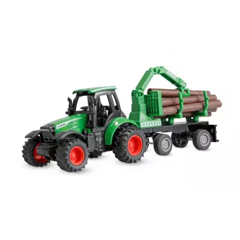 Amewi metalinis traktorius su miško priekaba, 1:64, RTR, žalias
