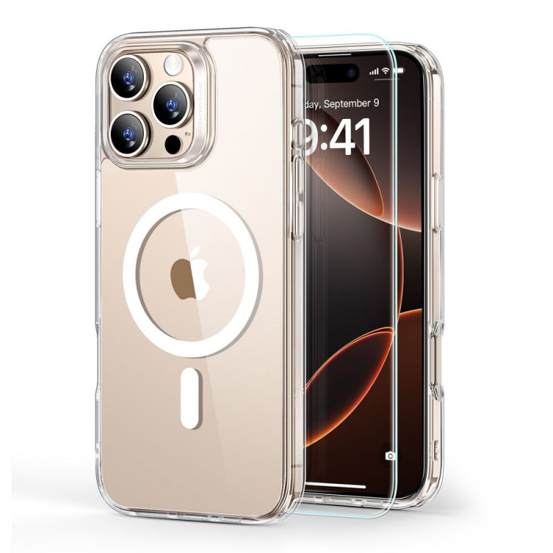 ESR Classic Hybrid HaloLock MagSafe dėklas su grūdintu stiklu, skirtas Apple iPhone 16 Pro Max, permatomas