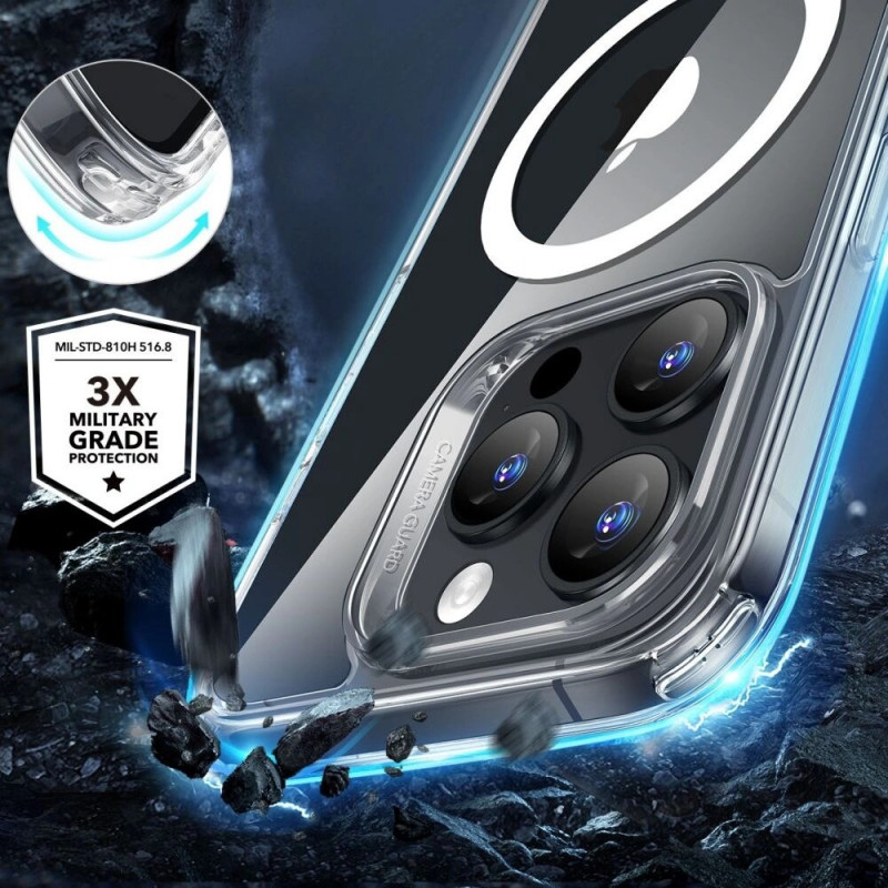 ESR Classic Hybrid HaloLock MagSafe dėklas su grūdintu stiklu, skirtas Apple iPhone 16 Pro Max, permatomas
