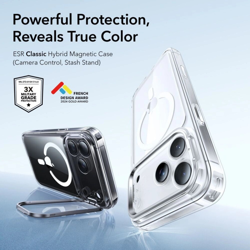 ESR Classic Hybrid Kickstand MagSafe dėklas, skirtas Apple iPhone 17 Pro Max, permatomas