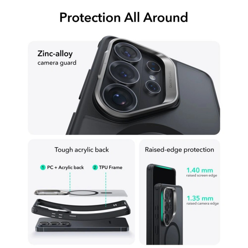 ESR Classic Hybrid Kickstand MagSafe dėklas, skirtas Samsung Galaxy S26 Ultra, Frosted Black