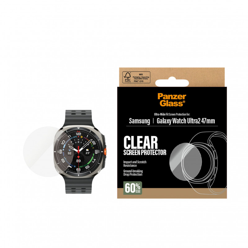 PanzerGlass grūdinto stiklo ekrano apsauga, skirta Samsung Galaxy Watch Ultra2 47 mm, permatoma