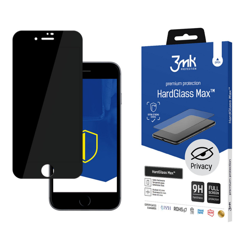 3MK HardGlass Max Privacy grūdintas stiklas, skirtas Apple iPhone 8, juodas