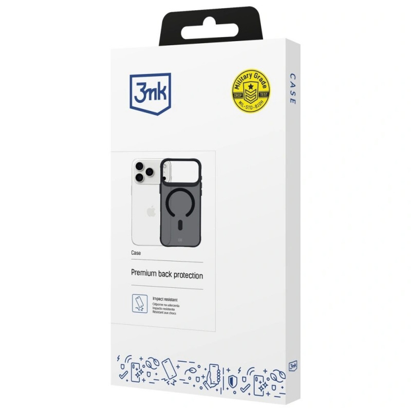 3MK Smoke MagCase dėklas, skirtas Apple iPhone 17 Pro Max, juodas pusiau permatomas