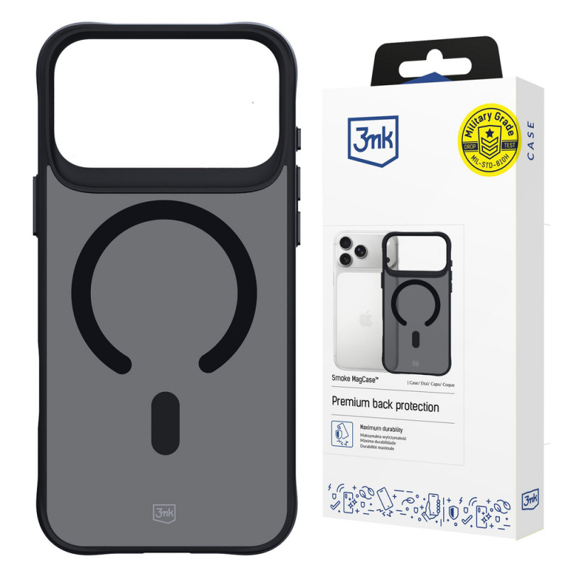 3MK Smoke Matt MagCase dėklas, skirtas Apple iPhone 17 Pro, juodas